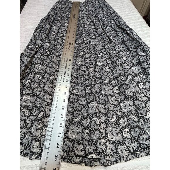 Alcott & Andrews Women's 100% Linen Pleated Maxi Skirt Size 8 Black Paisley Boho - Picture 5 of 5